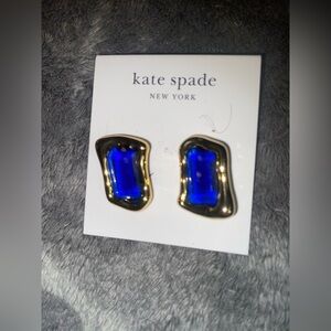 BNWT Kate Spade NY Gold-Toned Molten Glass w/Vivid Blue Stone Stud Earrings $88